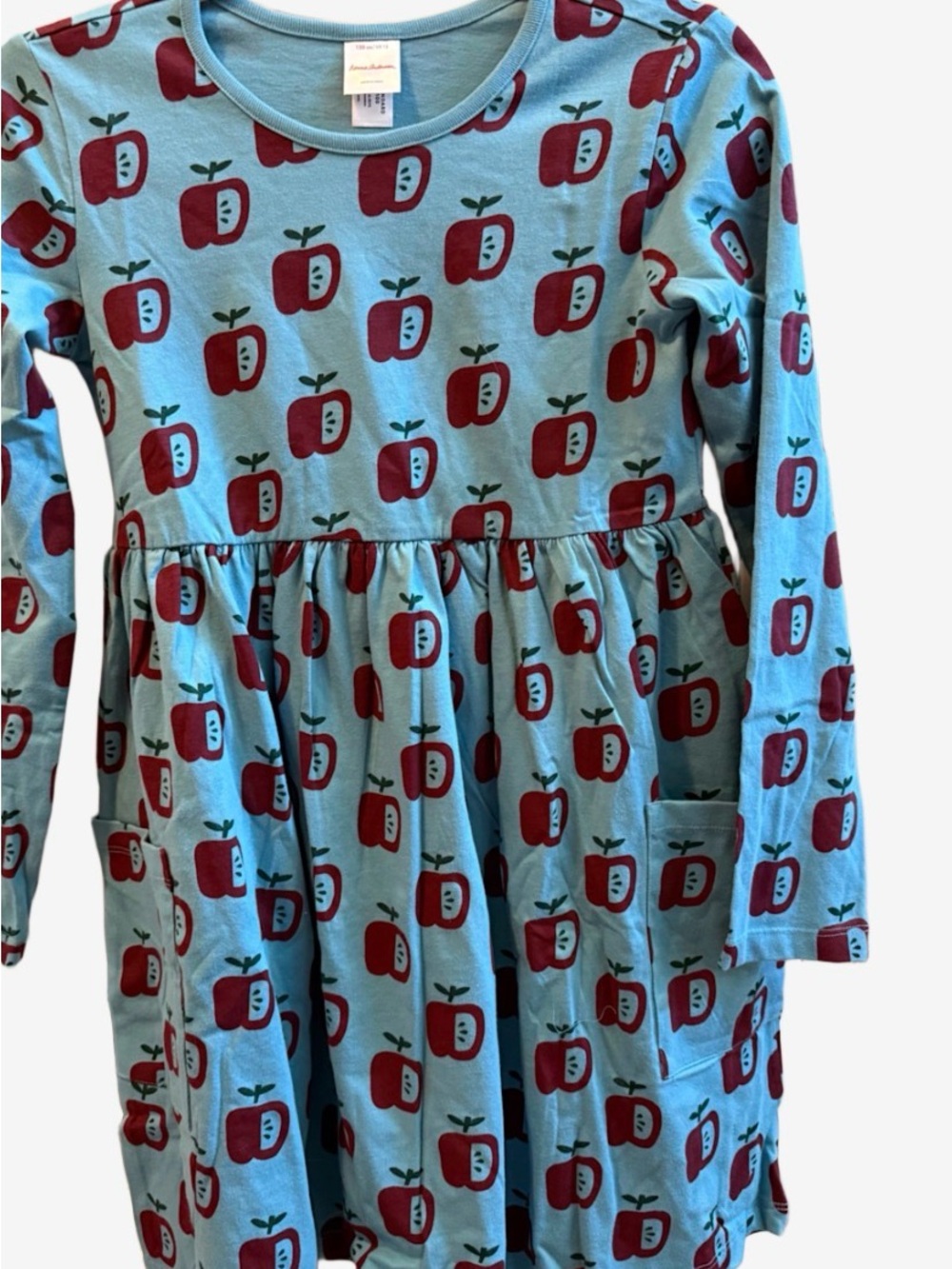Hanna Andersson Blue Long Sleeve Apple Print Dress